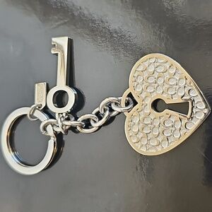 Coach Silver Heart and Key Charm Keychain EUC